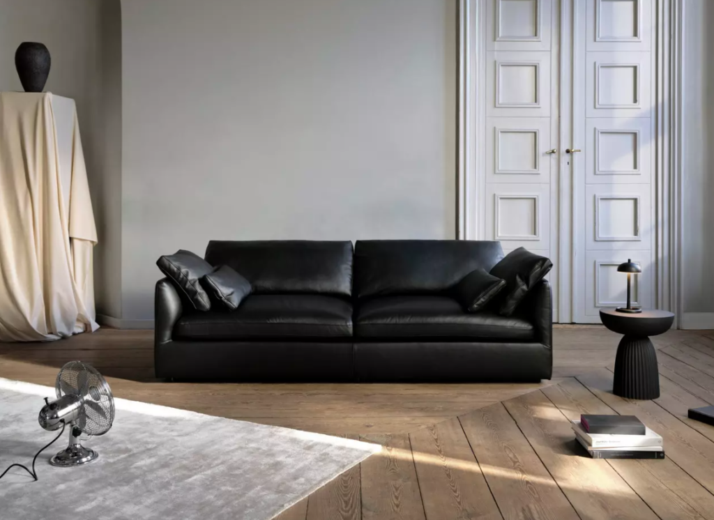 Dwuosobowa sofa bellini w czarnej naturalnej skórze skórze