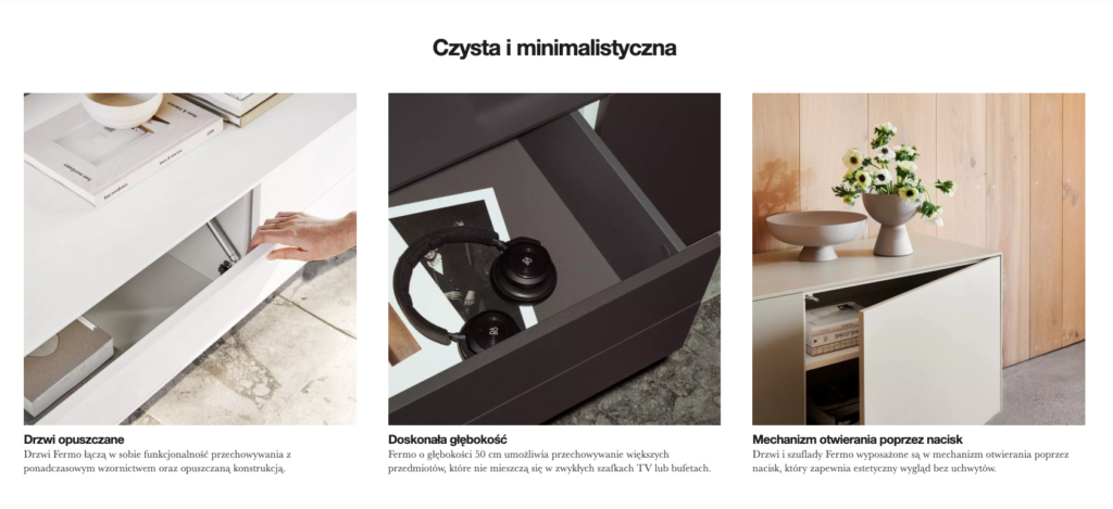 Meble modułowe Fermo drzwi opuszczane nowoczesna szafka minimalistyczny design