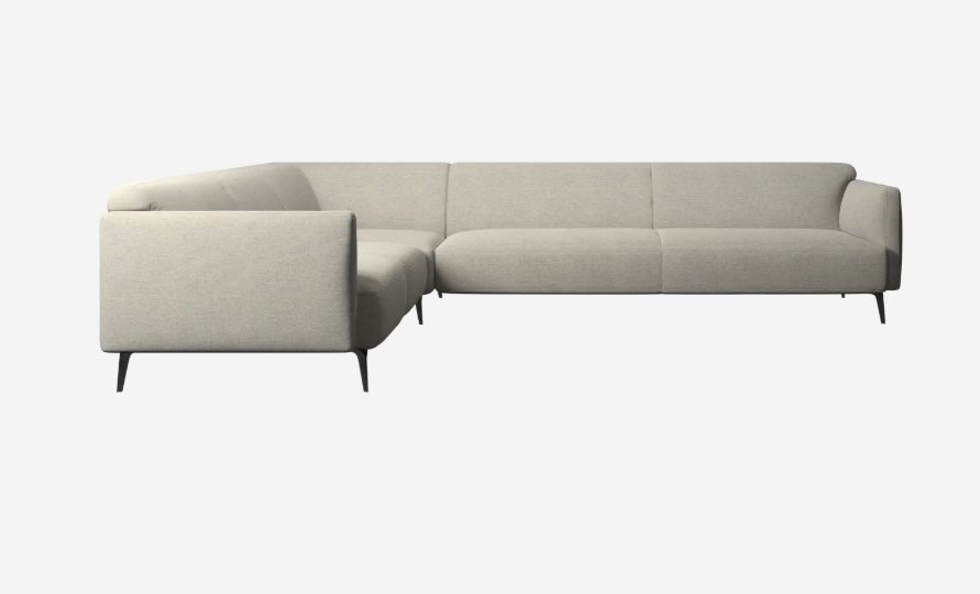 Narożnik Modena w jasnej tkaninie prezentujący nowoczesny duński design